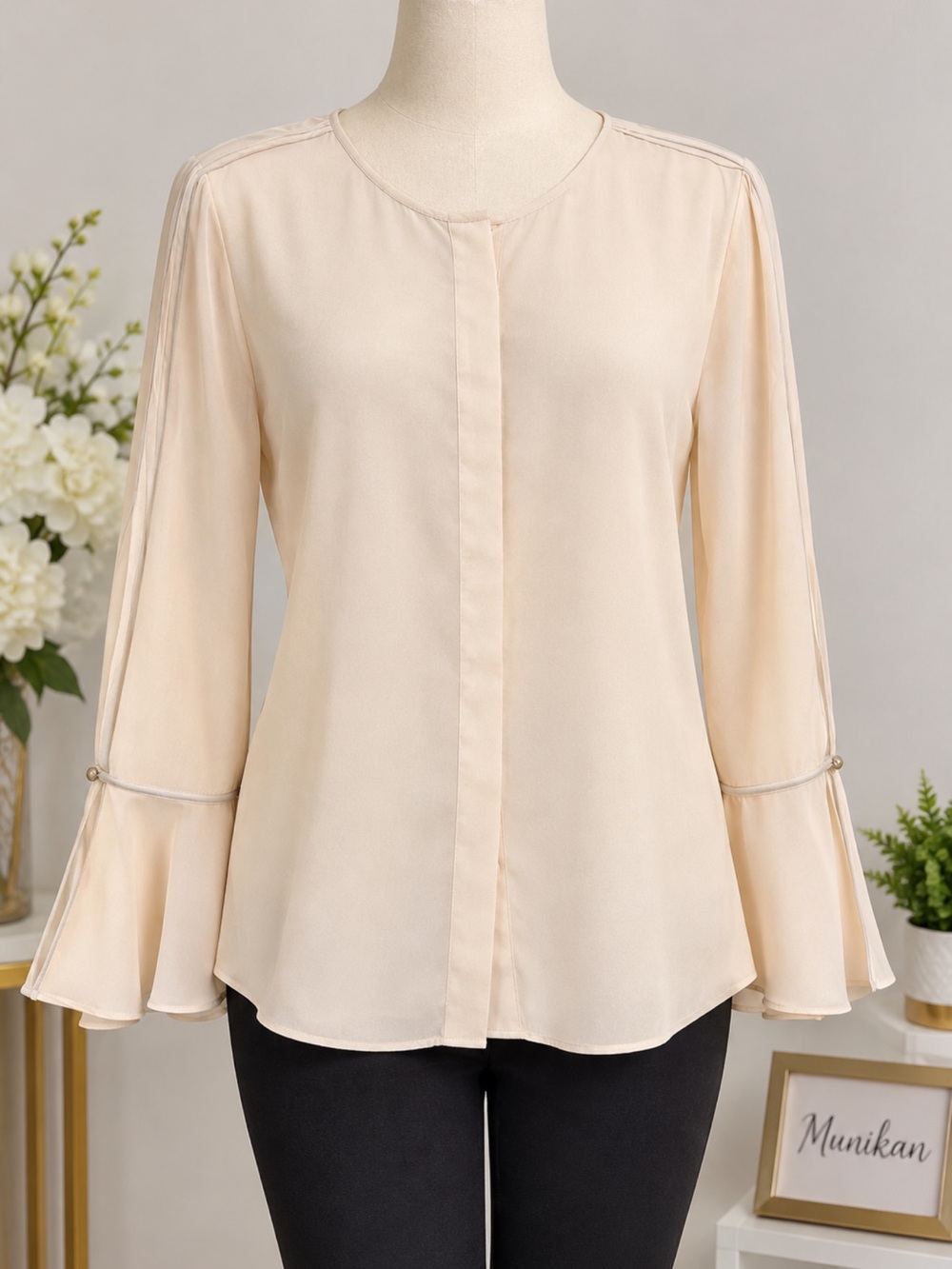 Lafayette 148 New York Cream apricot Bell-Sleeve Blouse